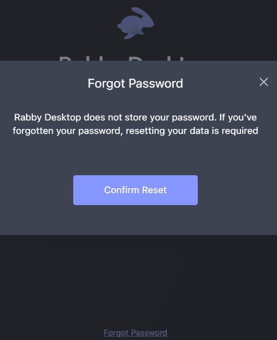 Rabby Wallet Forgot Password Confirmation