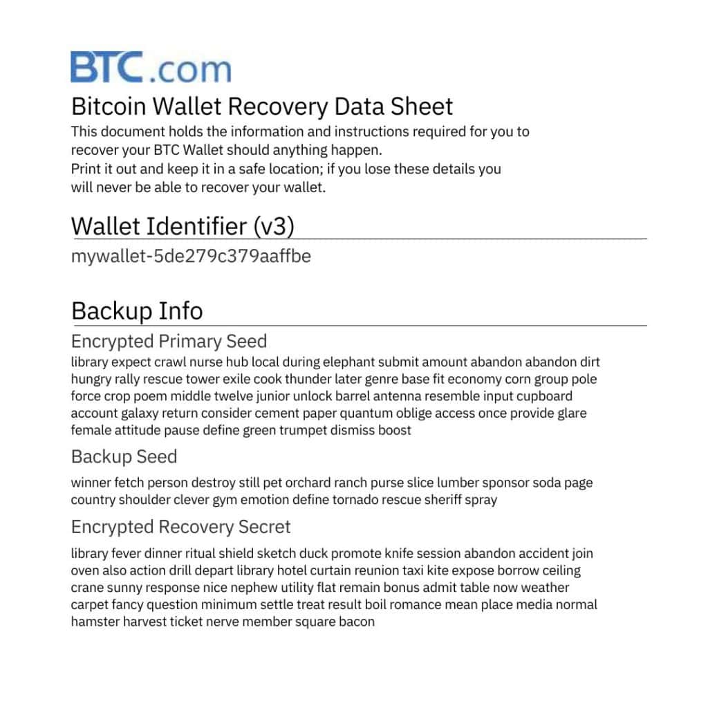 Blocktrail Recovery Sheet part 1